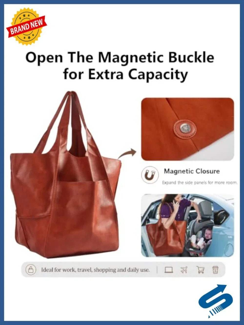 Oversized PU Leather Tote Bag Huge Capacity Work Hobo Handbag Large Soft Travel